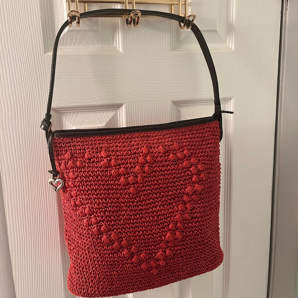 Gently Worn Brighton Heart Shaped Raffia Hobo Shoulder Bag.